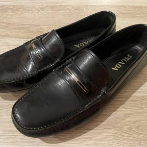 Prada Men's Shoes Black Leather Moccasin Loafers